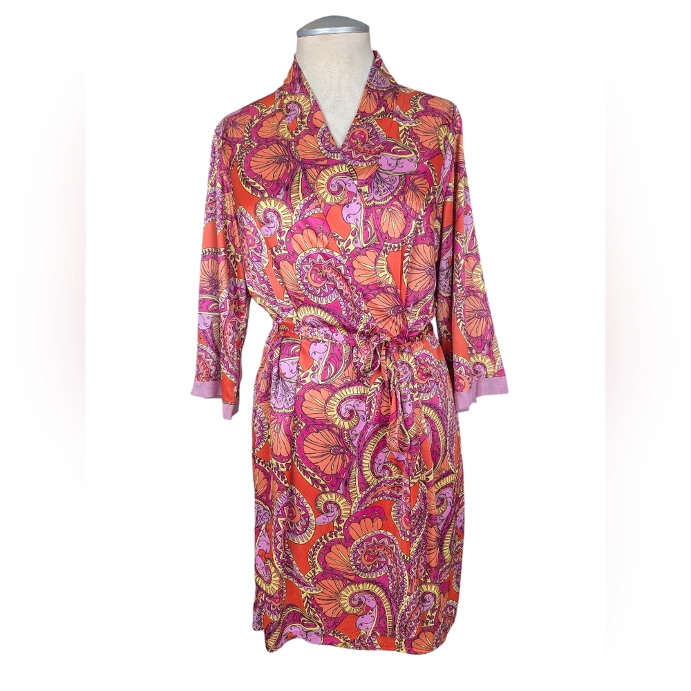 Natori Pink and Orange Paisley Women's Kimono Robe